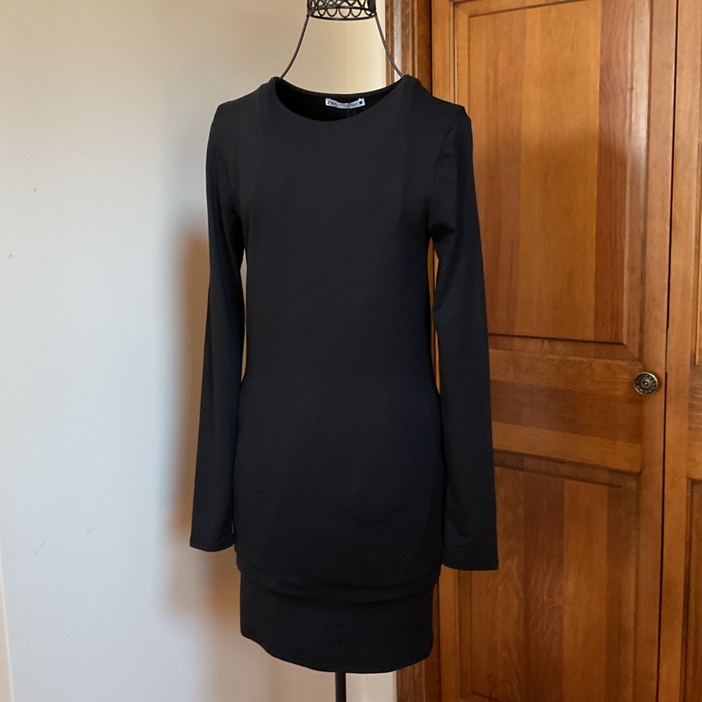 Zara Black Long Sleeve Dress, Medium